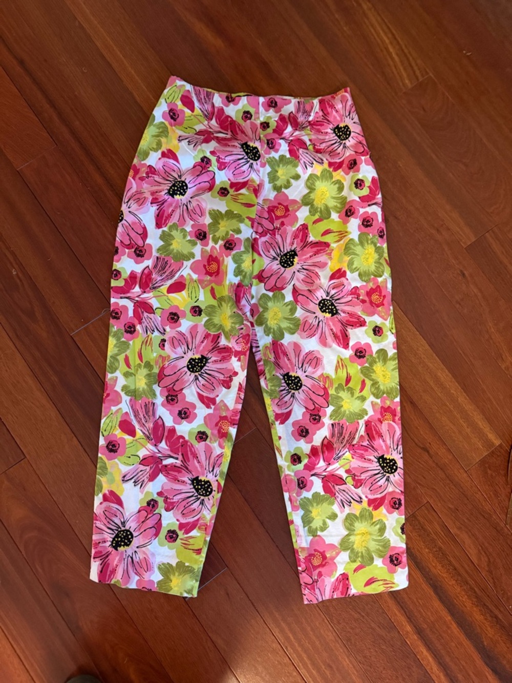 Women’s Fabrizio Gianni Pants SZ 6 Stretch Floral  Side Zip Hot Pink Green